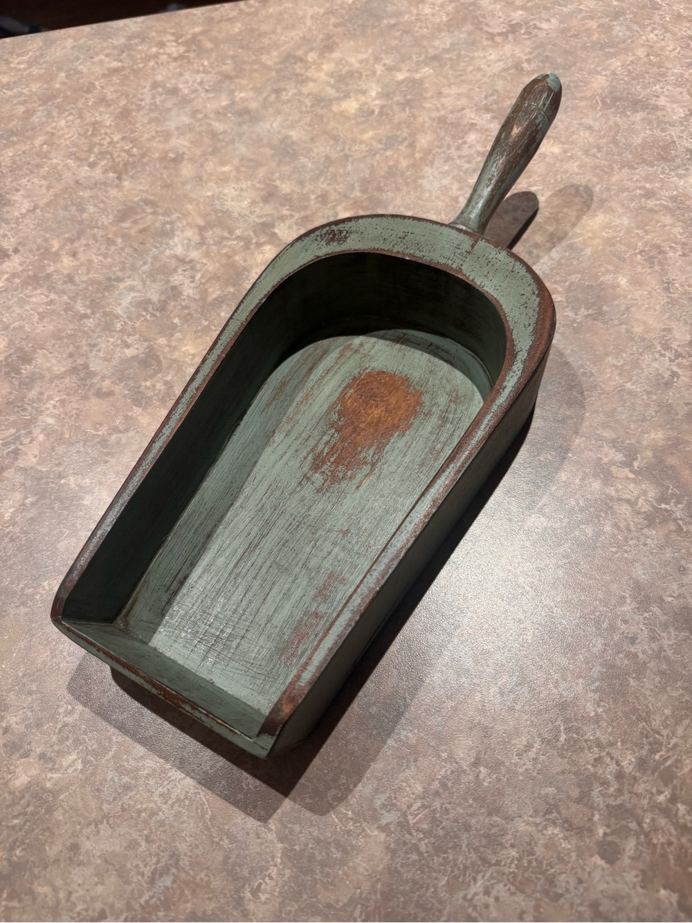 Distressed Wooden Scoop Bowl in Sage Green Rustic Primitive Farmhouse Decor